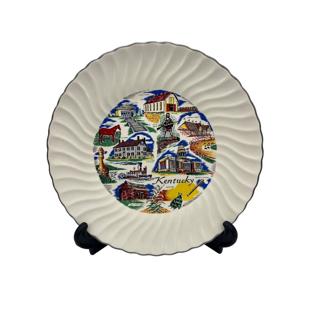 Kentucky Souvenir State Plate 9.5" Ceramic Scalloped Edge Scenic Landmarks